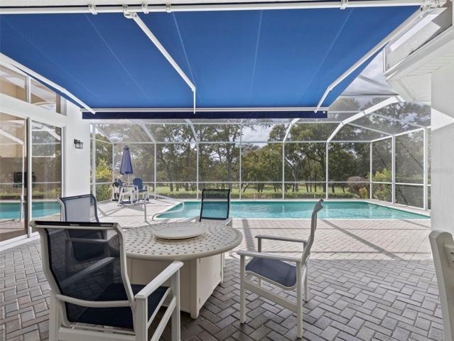 Retractable awning provides shade on sunny days