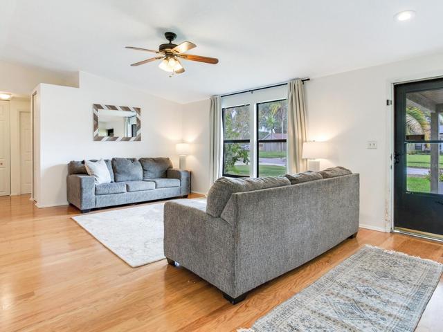 Living room with wooden floors and plenty of light