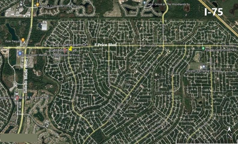 Yellow push pin/marker is approximate lot location. Lot is a short drive to supermarkets and shopping, plus close to public schools and parks.