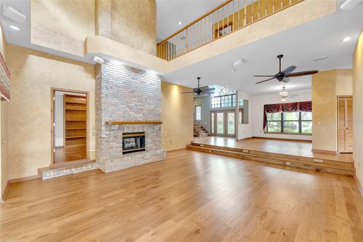 Living Room with large double sided fireplace