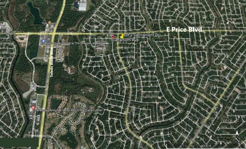 Location map for lot's location (yellow push pin is approximate location).