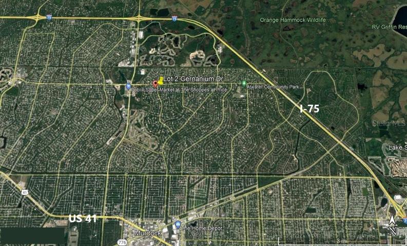 Location map for lot 2 Geranium Dr. Yellow push pin is approximate lot location.
