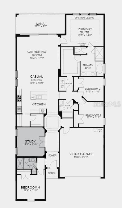 Structural options added include: Tray Ceiling Package, shower in Bath 3 Includes Chrome Bypass Shower Enclosure, pocket sliding glass door, gourmet kitchen, interior door upgrade 8' package - whole house, single pocket door from primary suite to primary bath, interior door from primary closet to laundry room, Study, additional hose bib, 5 Amp / 110 volt floor outlet with brass cover, pre-plumb for future laundry sink, outdoor kitchen rough-In and 80 AMP pool/spa prewire 80 AMP.