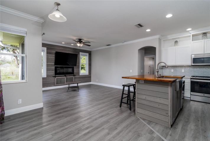View of the kitchen and family from the living room