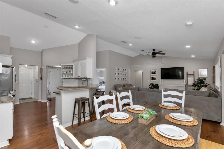 Open concept kitchen, dining, and living room