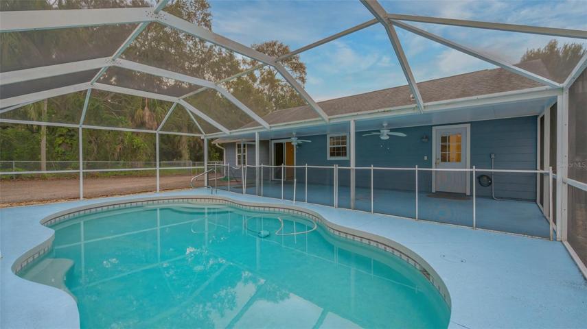 Caged pool, with child-fencing