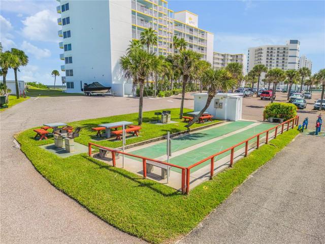 Shuffleboard, horse shoes and grill area.