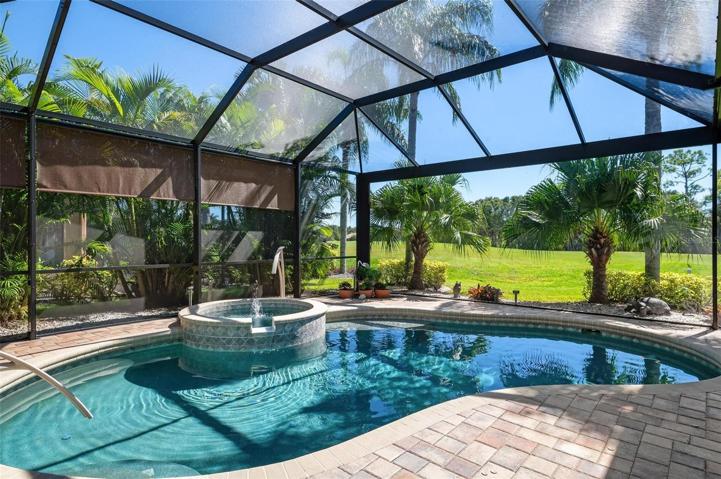 Pool with golf course view