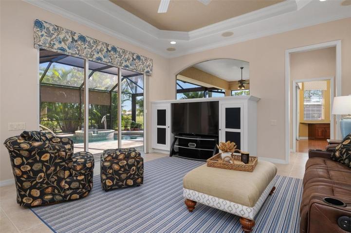 Family room with slider to pool