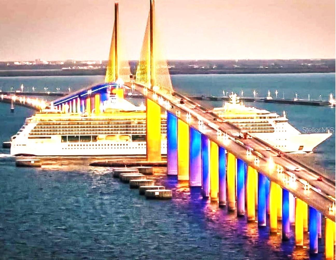 The Skyway bridge is the entry and exit point for cruise ships