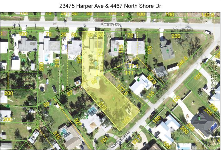 GIS view of all property. equals approximately 0.58 acre - street to street.