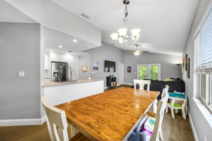Vaulted ceilings add to the spaciousness.
