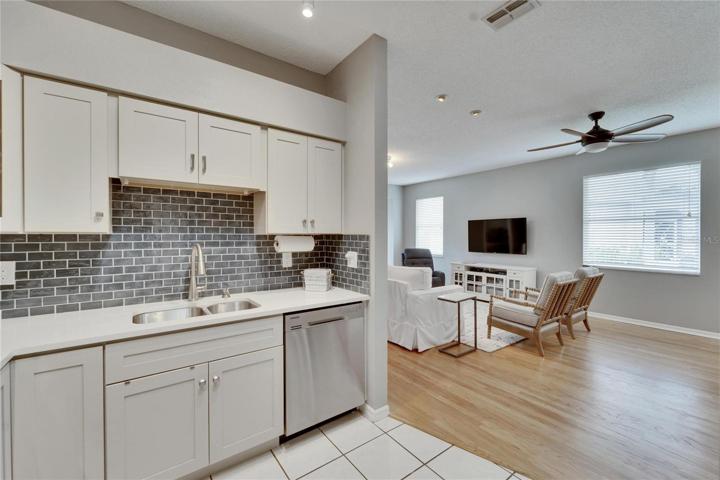 View from kitchin into the living room.  Spacious and open.