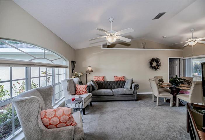 living room with cathedral ceiling