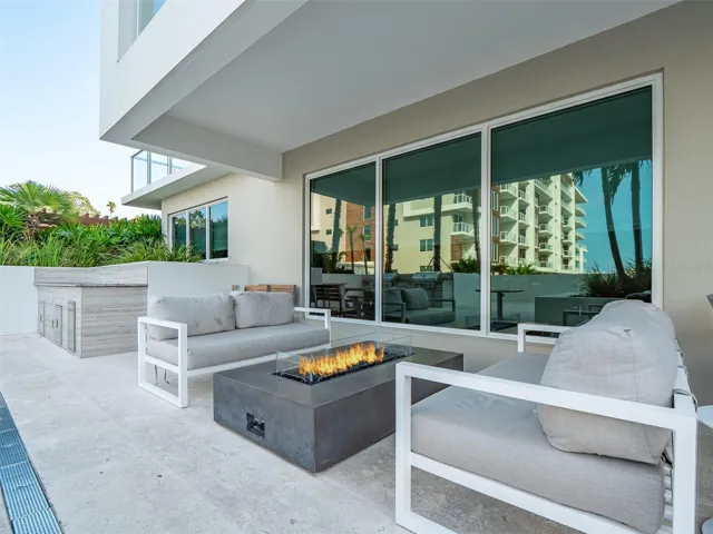 Fire pit at the outdoor poolside lounge