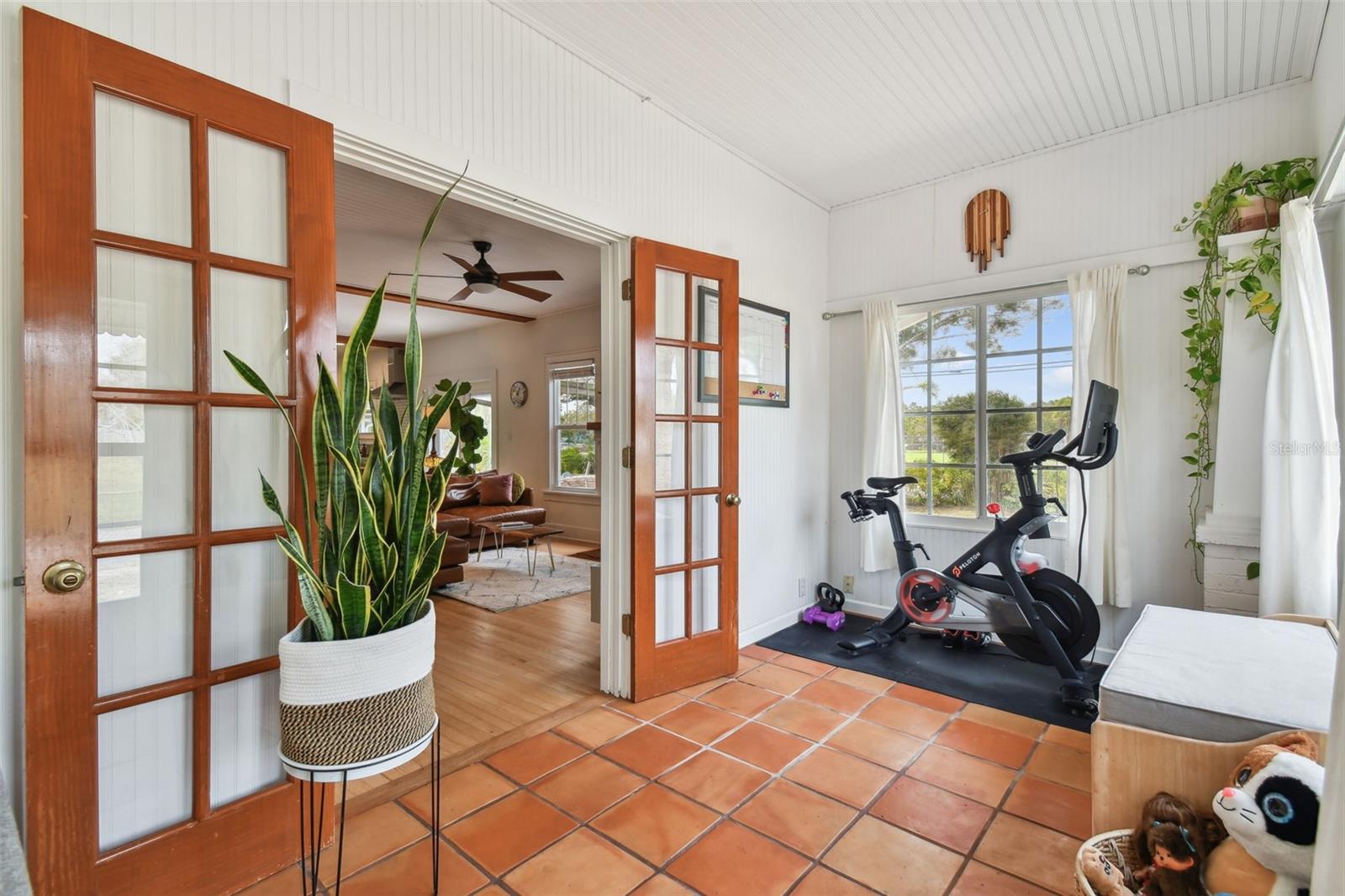 Double French doors lead to your living area.