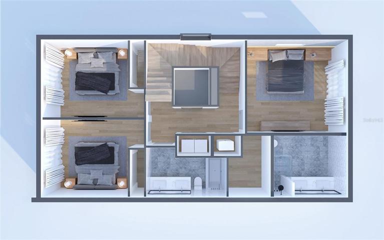 Third Level Floor Plan-Primary BR/BA &amp; Guest BR's/BA