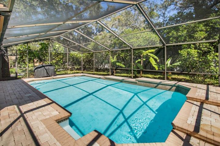 Large screened pool with sitting area