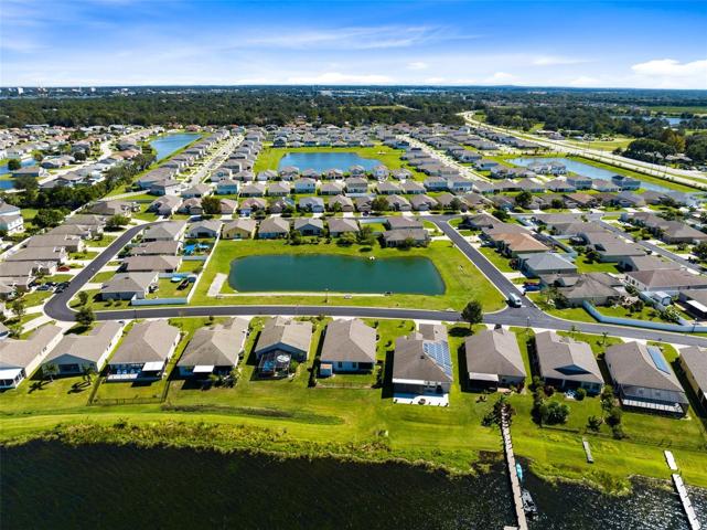 Aerial view of the rear of the property.
