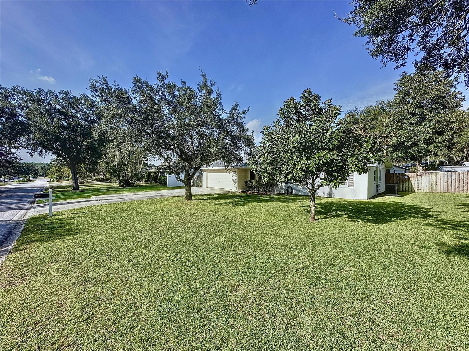 Front of home, mature trees for shade