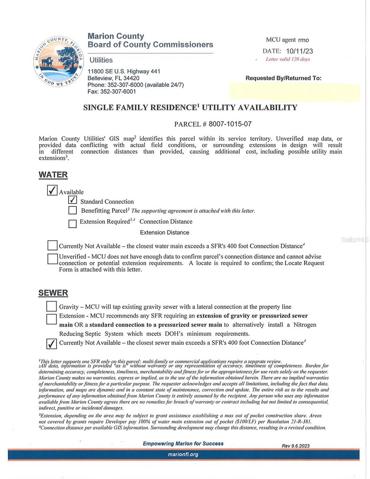 Utilities letter from Marion County