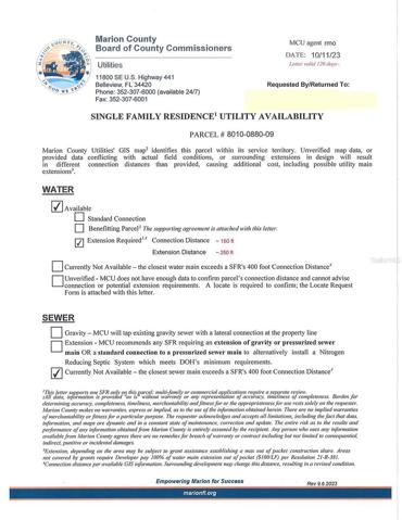 Marion Oaks Utility availability letter