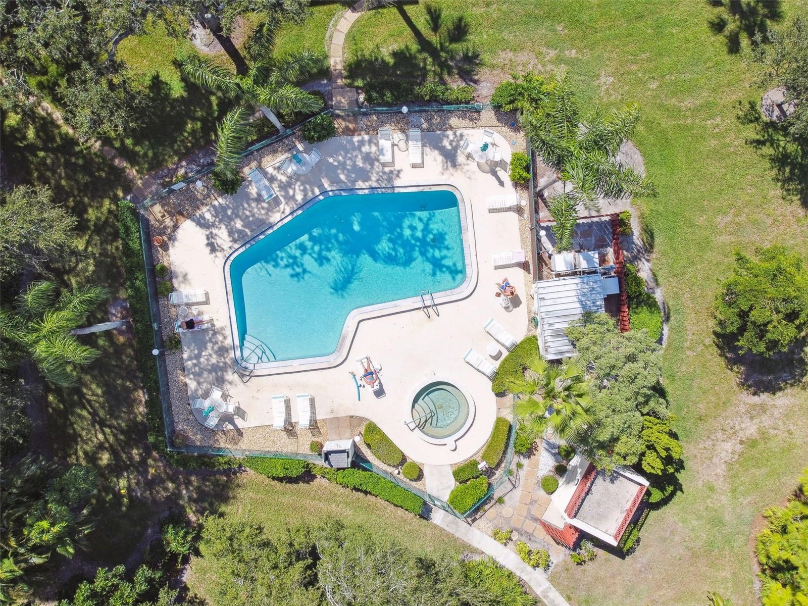 One of 2 heated pools and hot tub.