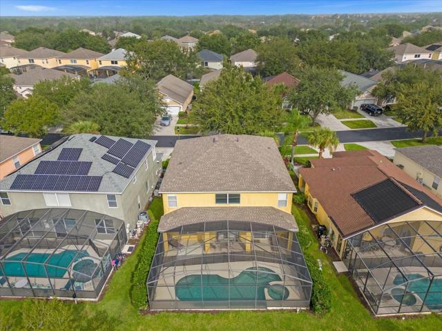 drone view of house and pool