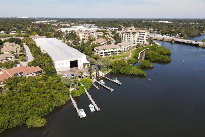 Drone shot of the Rackominium at Phillippi Harbor Club