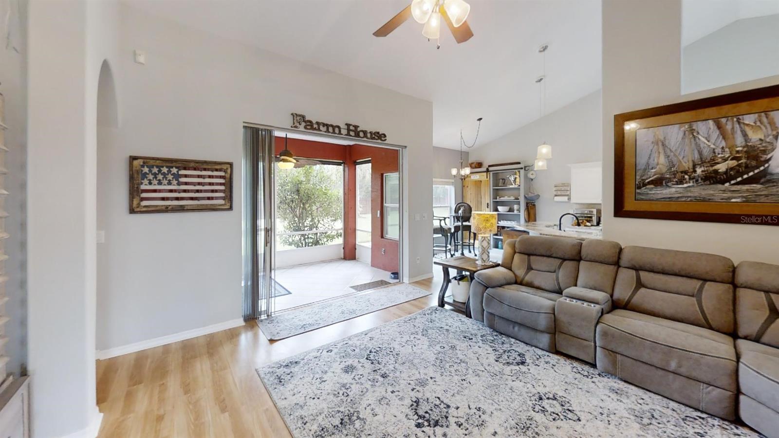 Livingroom with 9' Sliders to Back Porch