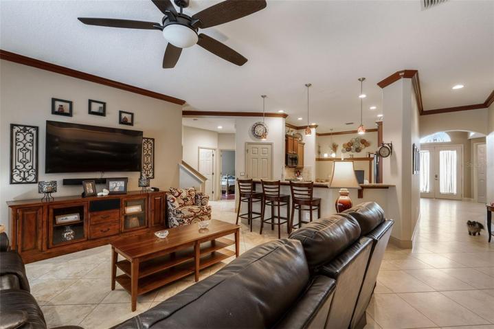 View of entry to the right from the family room in the rear.