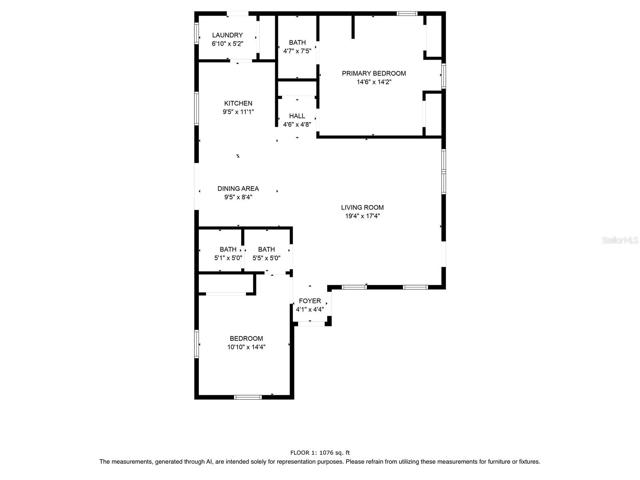 Floor plan with estimated room sizes