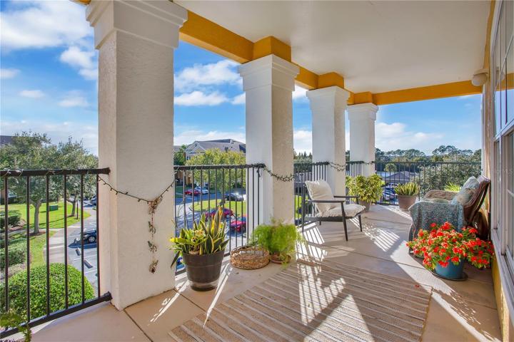 Covered Balcony overlooking pond