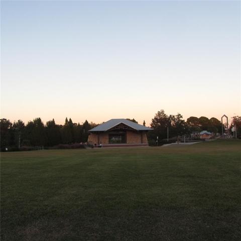 Large play or seating area in front of the entertainment pavilion