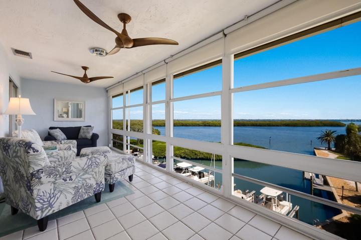 Enclosed terrace with views to protected mangrove cove of Sarasota Bay