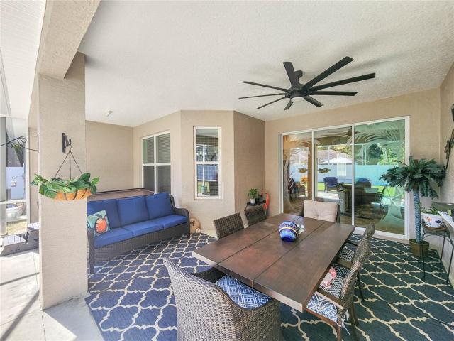 Oversized covered and screened lanai with a hot tub for relaxing
