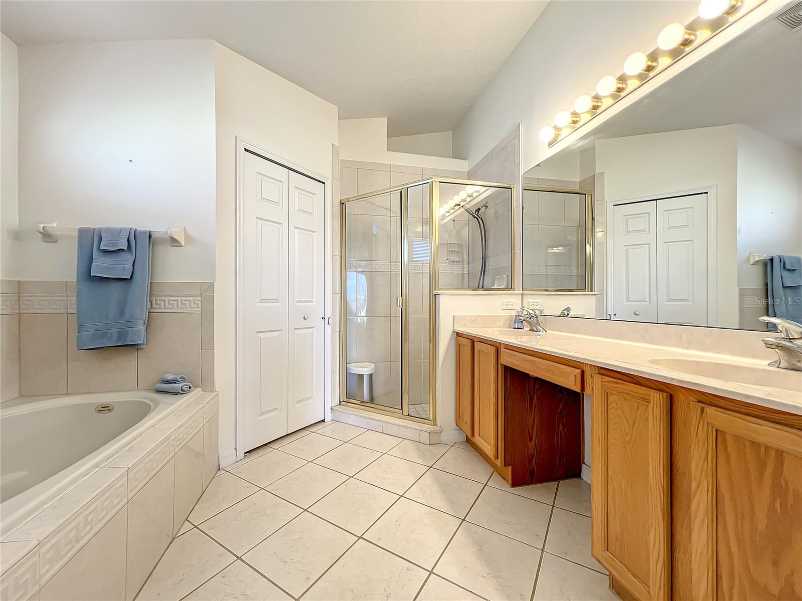 Master Bathroom with soak tub and walkin Shower
