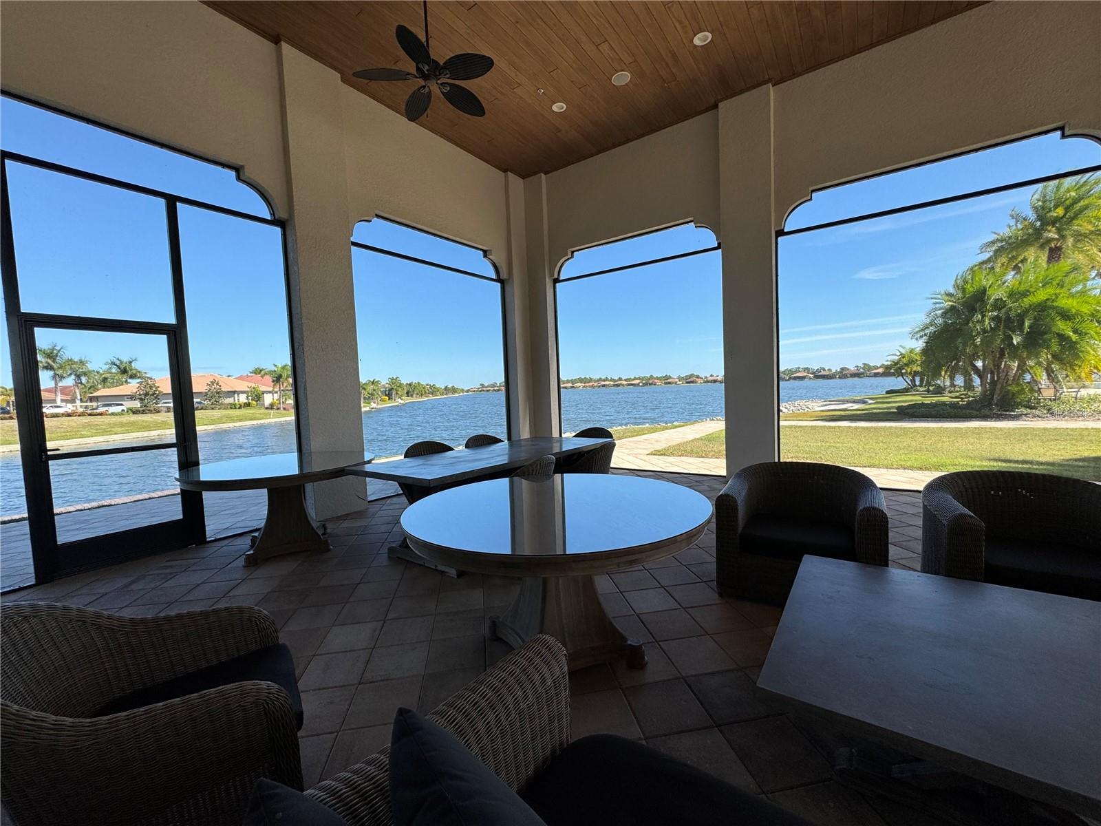 Outdoor screened in meeting area in Clubhouse