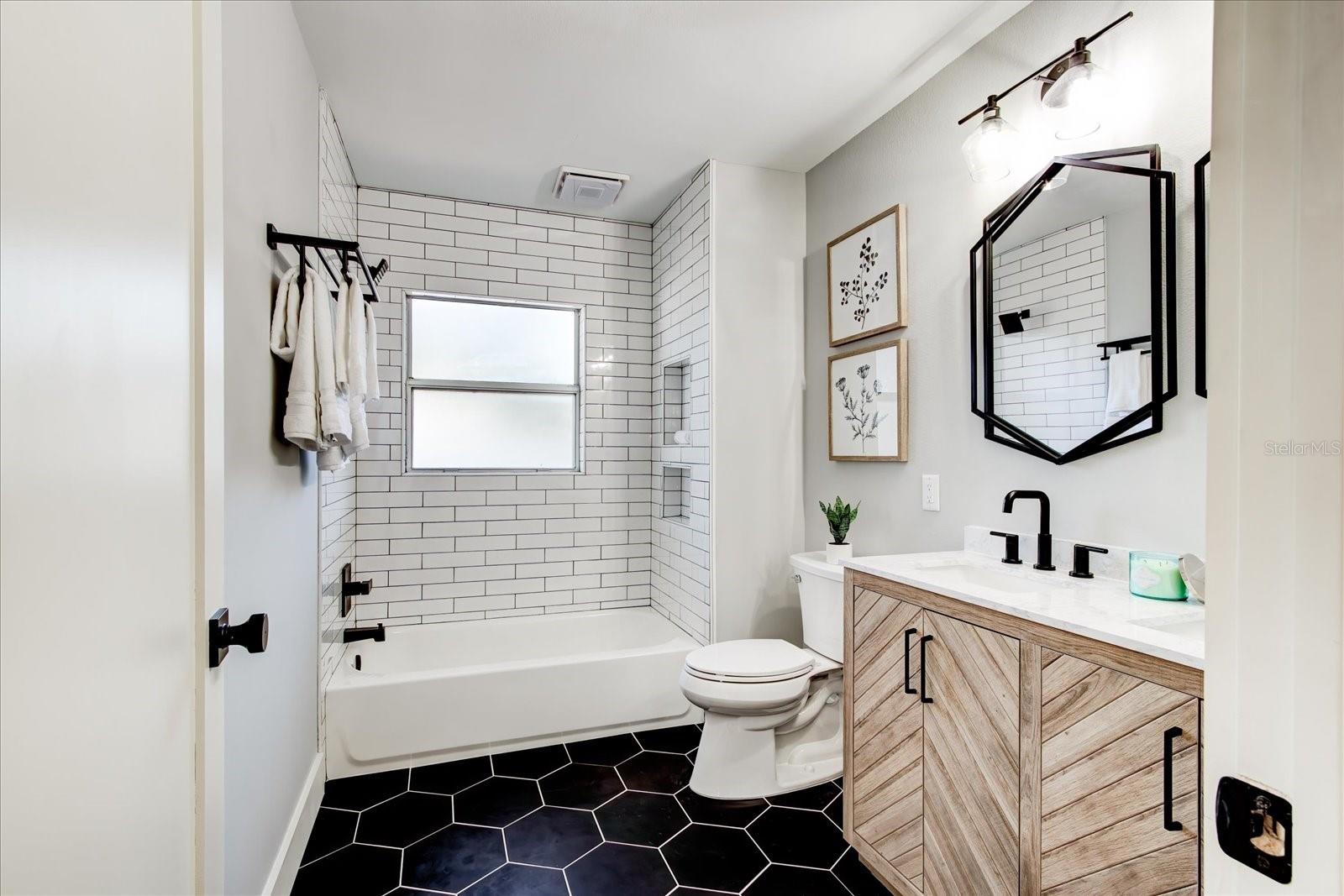 Bathroom with designer touches.