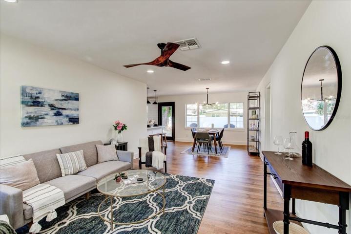 Living room looking into dining area.