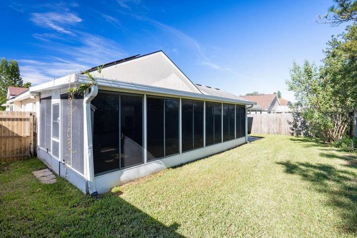 Fenced backyard.