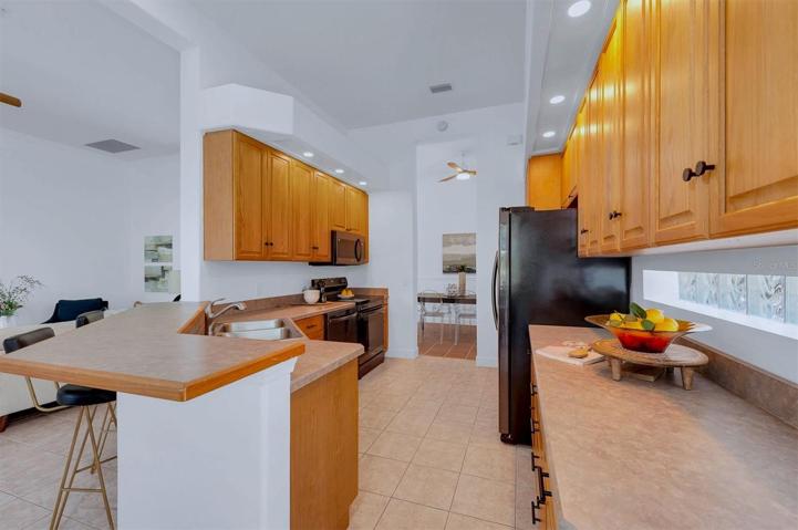 This view looks back at kitchen from the eat in area!
