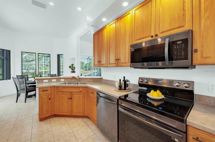 Enter the kitchen from the dining room area or from the living room!