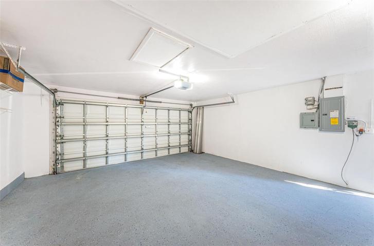 Garage with freshly painted flooring