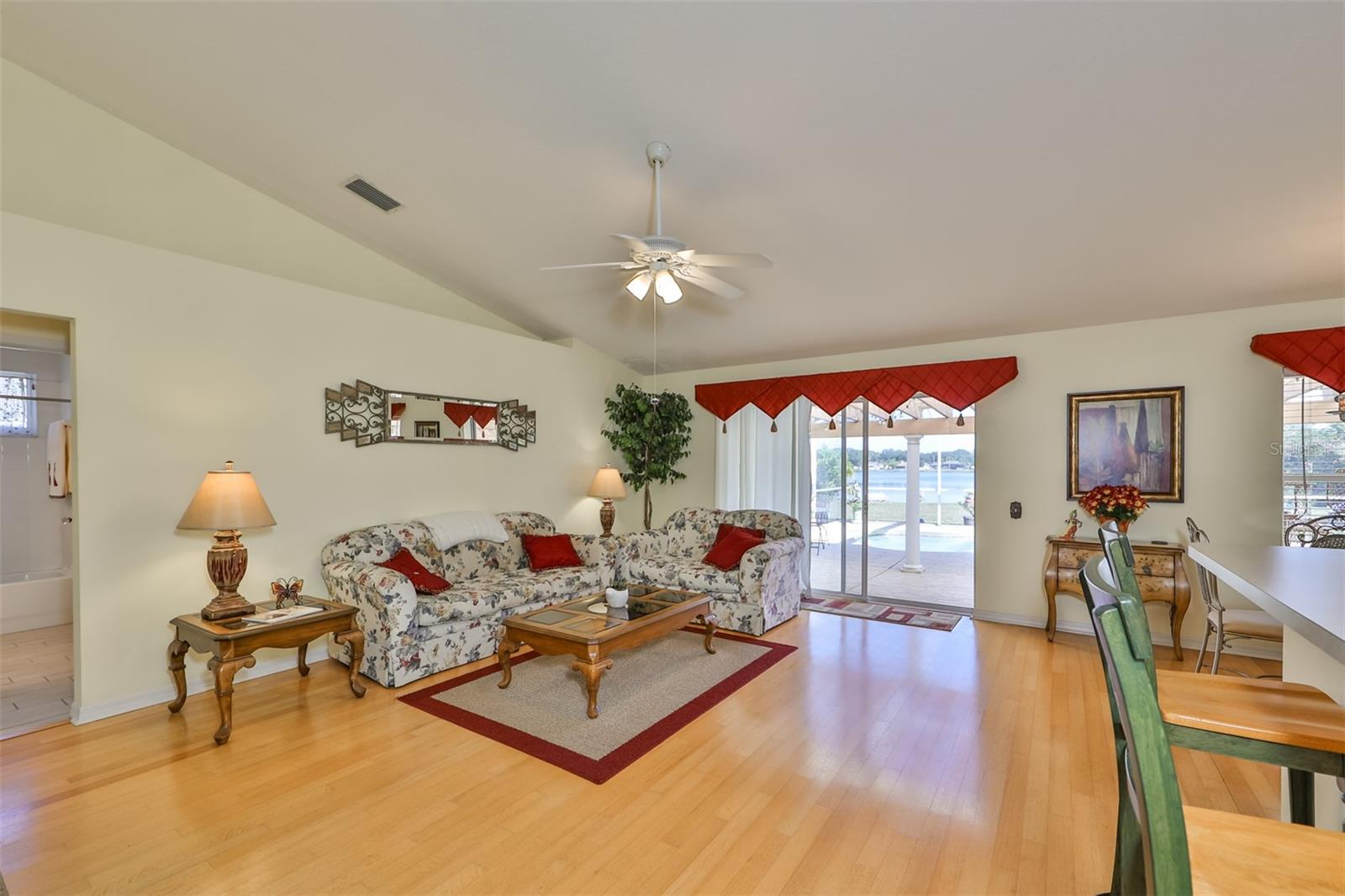 Great room and sliders to pool area