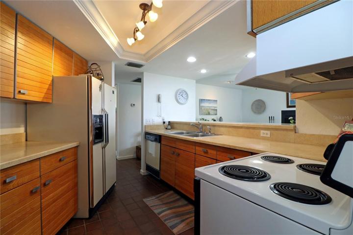 Kitchen has custom cabinets