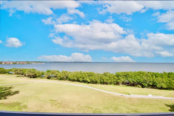 Golf and water views from Interior of #608 Condo over Old Tampa Bay and the Bayside Bridge