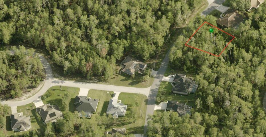 Aerial View of the Lot Lines in Red with a Green Pin
