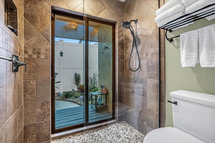 Master Bath Interior Shower to slider to Garden Shower