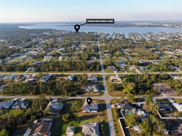 Location of the community park and boat ramp in relation to the home.